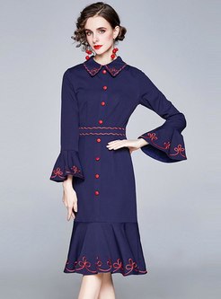 Flare Sleeve Embroidered Peplum Dress