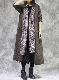 Plus Size V-neck Knitted Straight Long Coat