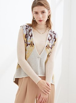 Deep V-neck Jacquard Wool Knitted Vest