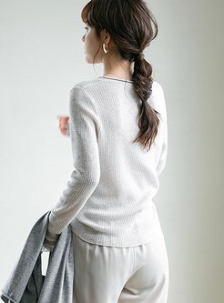 V-neck Color-blocked Ribbon Pullover Sweater