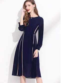Long Sleeve Color-blocked Chiffon Dress