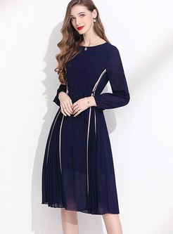 Long Sleeve Color-blocked Chiffon Dress