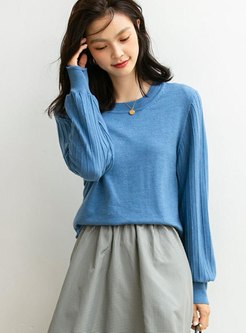 Lantern Sleeve Wool Blend Pullover Sweater