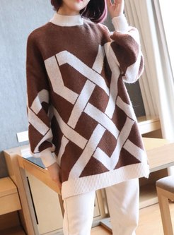 Mock Neck Color-blocked Pullover Sweater