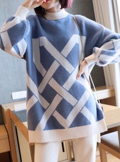 Mock Neck Color-blocked Pullover Sweater