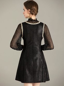 Transparent Long Sleeve Sequin Suit Dress