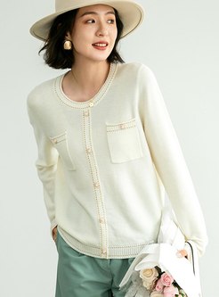 White Crew Neck Pullover Loose Sweater