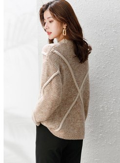 Color-blocked Pullover Loose Sweater
