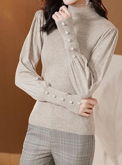 Turtleneck Lantern Sleeve Pullover Sweater