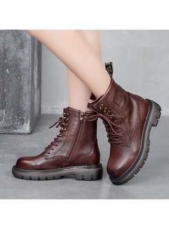 Rounded Toe Side Zipper Ankle Boots
