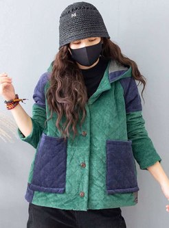 Hooded Color-blocked Short Straight Coat