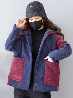 Hooded Color-blocked Short Straight Coat