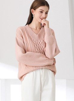 V-neck Pullover Long Sleeve Sweater