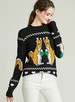 Animal Print Pullover Black Sweater