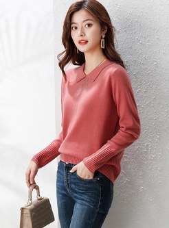 Bowknot Turn Down Collar Pullover Sweater