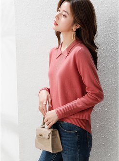 Bowknot Turn Down Collar Pullover Sweater