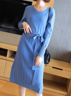 V-neck Long Sleeve Split Sweater Dress