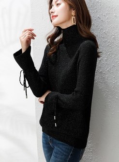 Flare Sleeve Drawstring Pullover Sweater