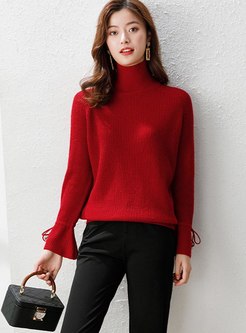 Flare Sleeve Drawstring Pullover Sweater