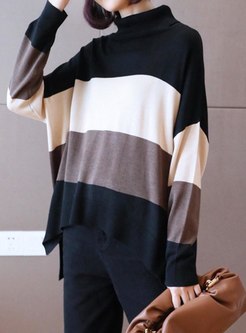 Color-blocked Striped Pullover Loose Sweater