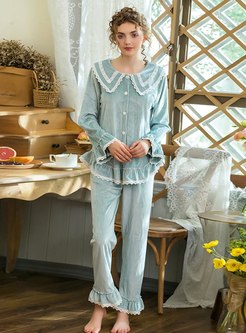 Color-blocked Lace Patchwork Pajama Set