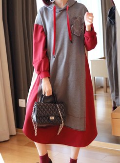 Hooded Patchwork Plus Size Shift Dress