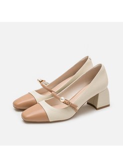 Square Toe Color-blocked Chunky Heel Pumps