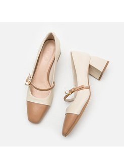 Square Toe Color-blocked Chunky Heel Pumps