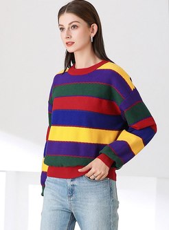 Color-blocked Striped Pullover Sweater