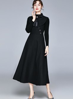 Black Beaded Long Sleeve A Line Maxi Dress