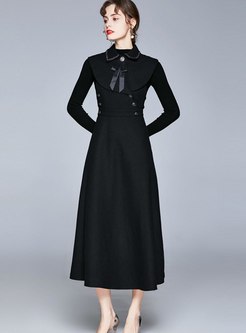 Black Beaded Long Sleeve A Line Maxi Dress