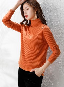Mock Neck Pullover Loose Sweater