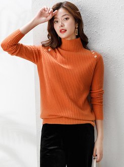 Mock Neck Pullover Loose Sweater