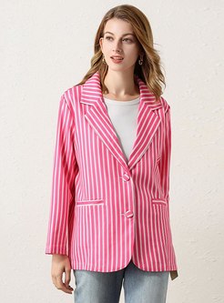 Notched Striped Single-breasted Blazer