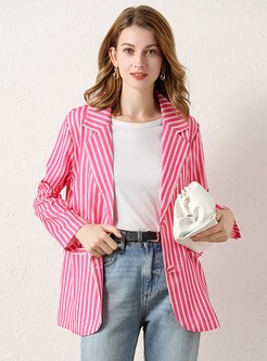 Notched Striped Single-breasted Blazer