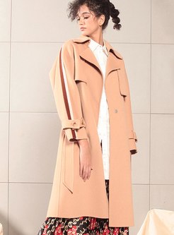 Color-blocked Patchwork Long Wool Overcoat