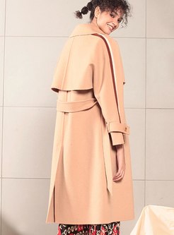 Color-blocked Patchwork Long Wool Overcoat