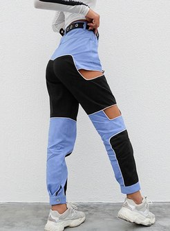 High Waisted Openwork Color-blocked Jeans