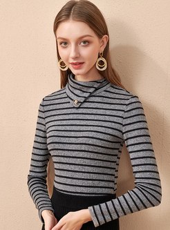 Turtleneck Striped Slim Pullover Sweater