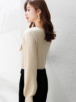 Bowknot V-neck Pullover Wool Sweater