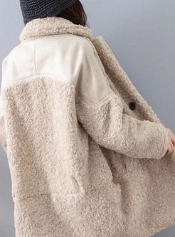 PU Patchwork Faux Fur Shift Overcoat