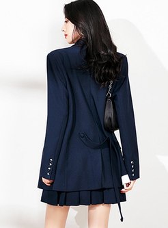 Color-blocked Notched A Line Skirt Suits