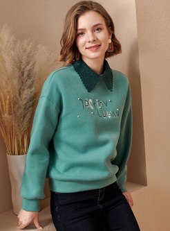 Lace Letter Embroidered Pullover Sweatshirt