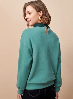 Lace Letter Embroidered Pullover Sweatshirt