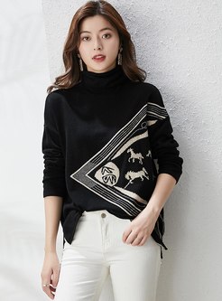 Turtleneck Pullover Animal Print Sweater