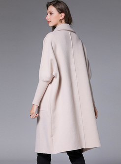 Lapel Long Sleeve Knee-length Loose Overcoat
