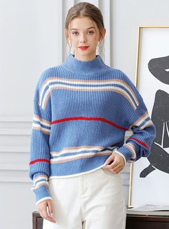 Color-blocked Striped Pullover Sweater