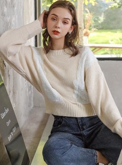 Crew Neck Lace Patchwork Pullover Sweater