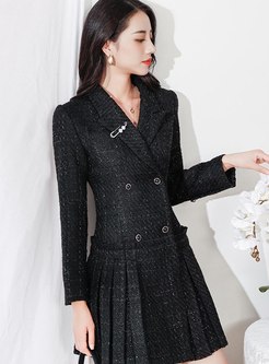 Black Pleated Mini Blazer Dress 