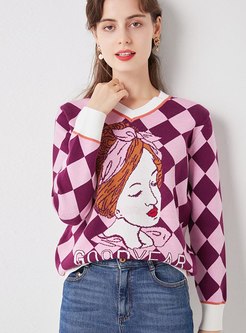 Pullover Diamond Character Pattern Sweater